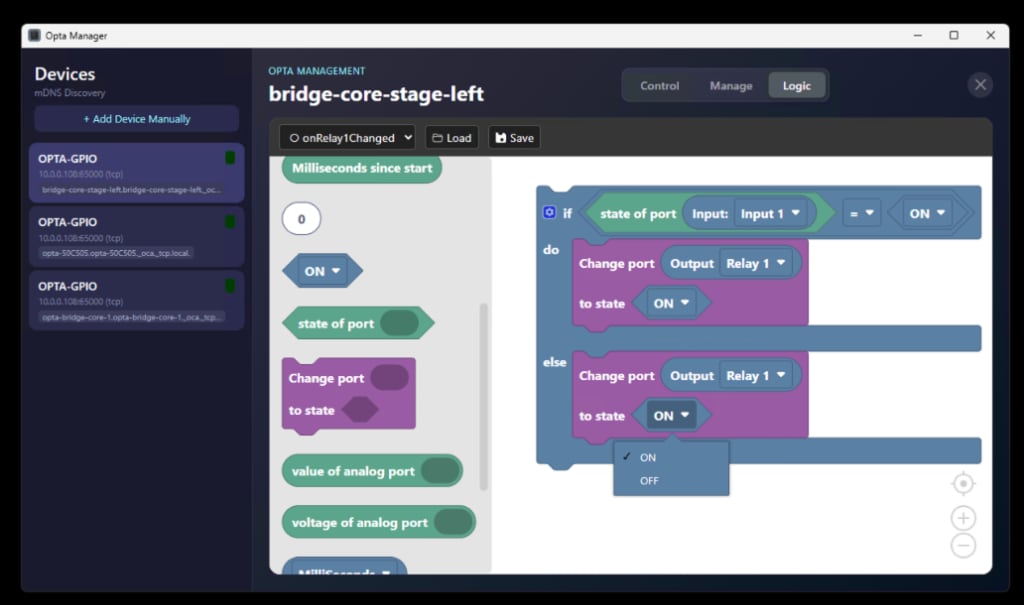 Link70 Manager, drag-and-drop logic